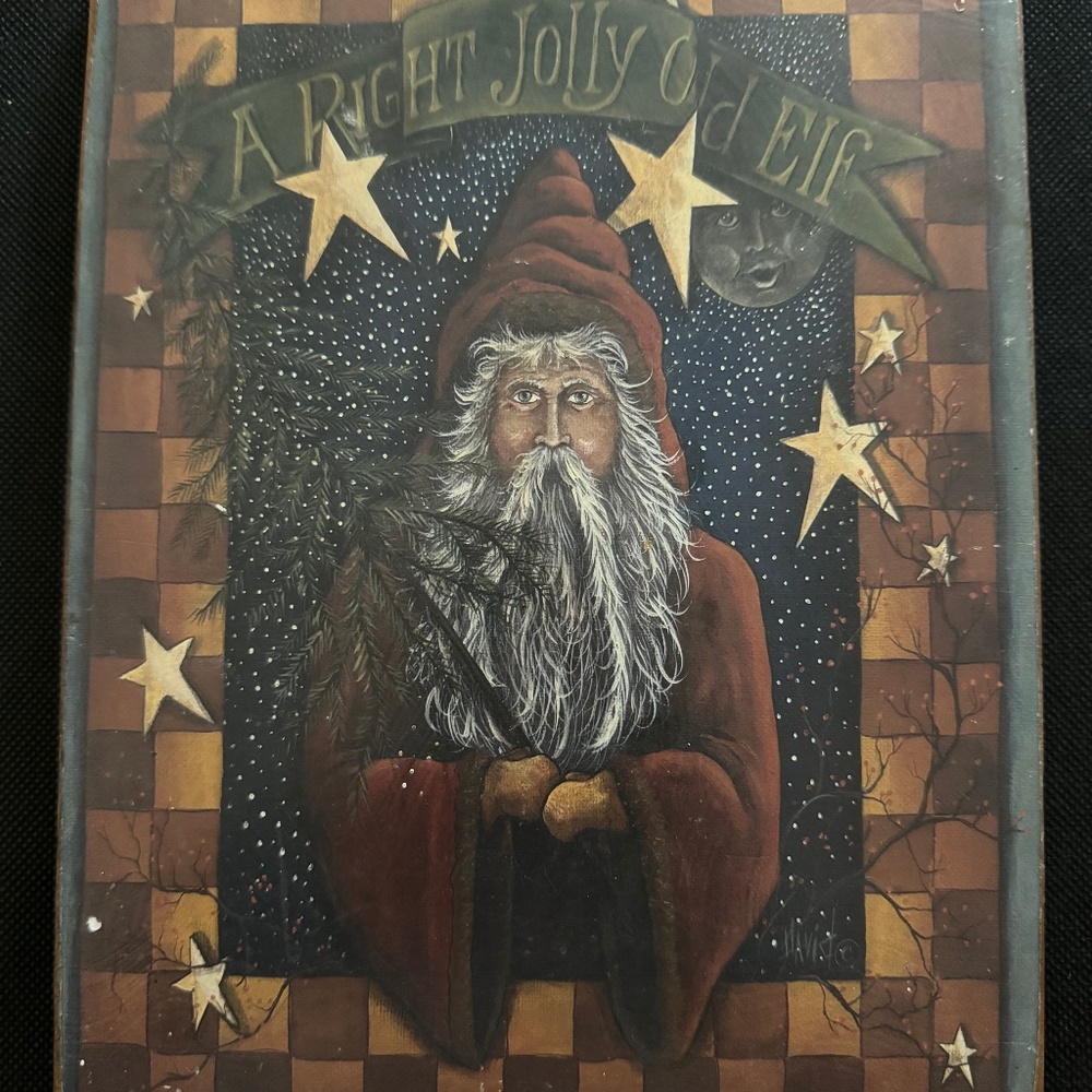 David Harden Folk Art Wooden Hanger Santa Elf